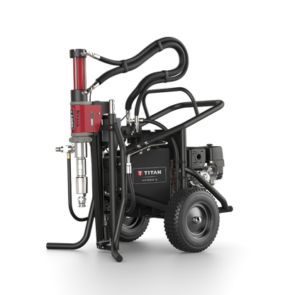 Titan Hydrax 7230 electric airless sprayer with silicone GHT kit, includes hoses, whip, M-8 gun, and HP tip in the image.