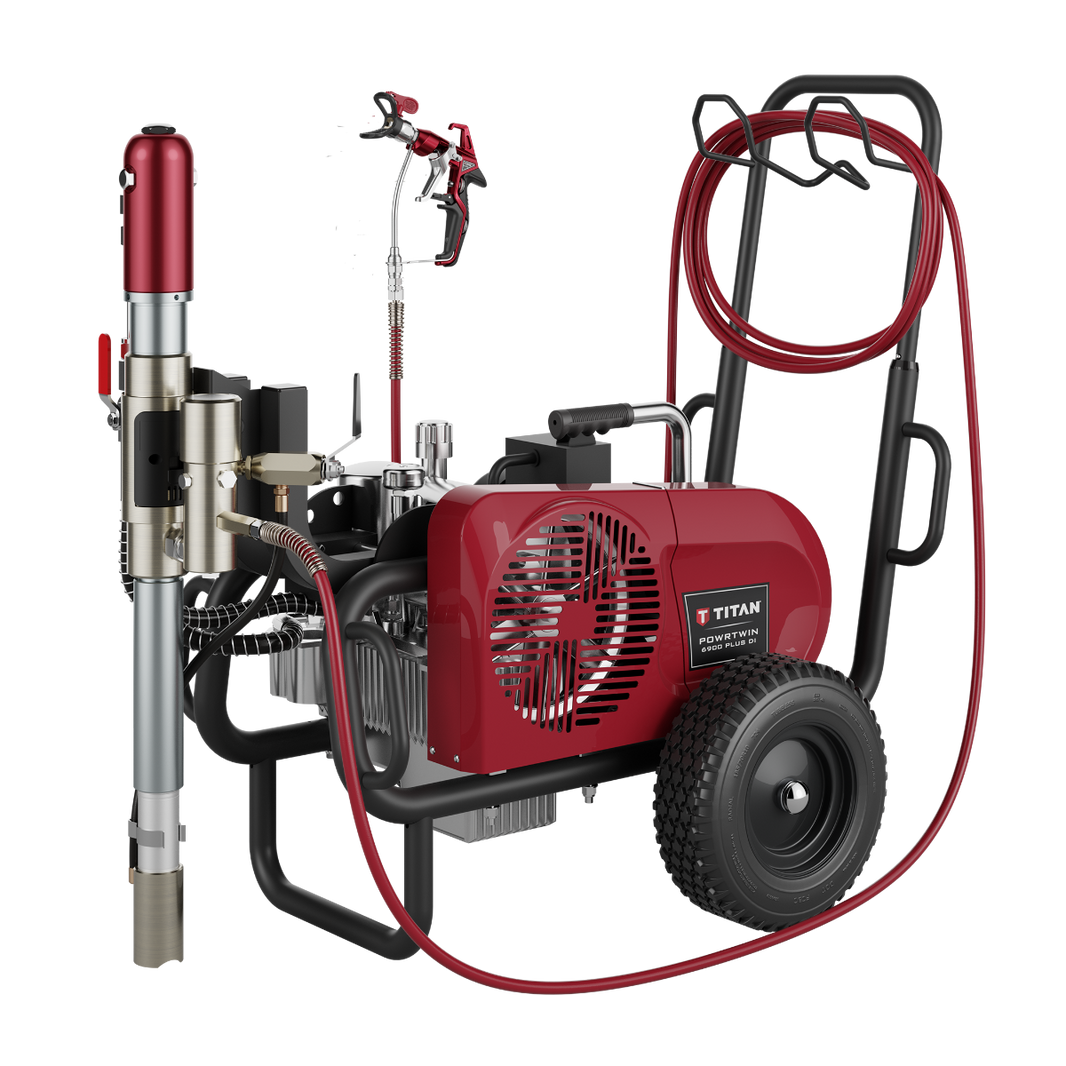 Titan Powrtwin 6900 Plus gas airless sprayer for electric and diesel painting, durable professional-grade equipment.