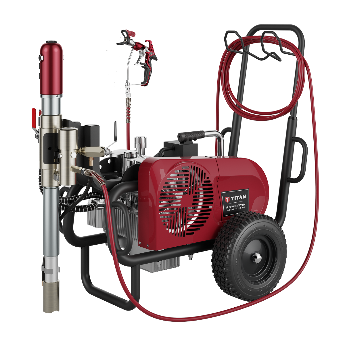 Titan Powrtwin 6900 Plus gas airless sprayer for electric and diesel painting, durable professional-grade equipment.