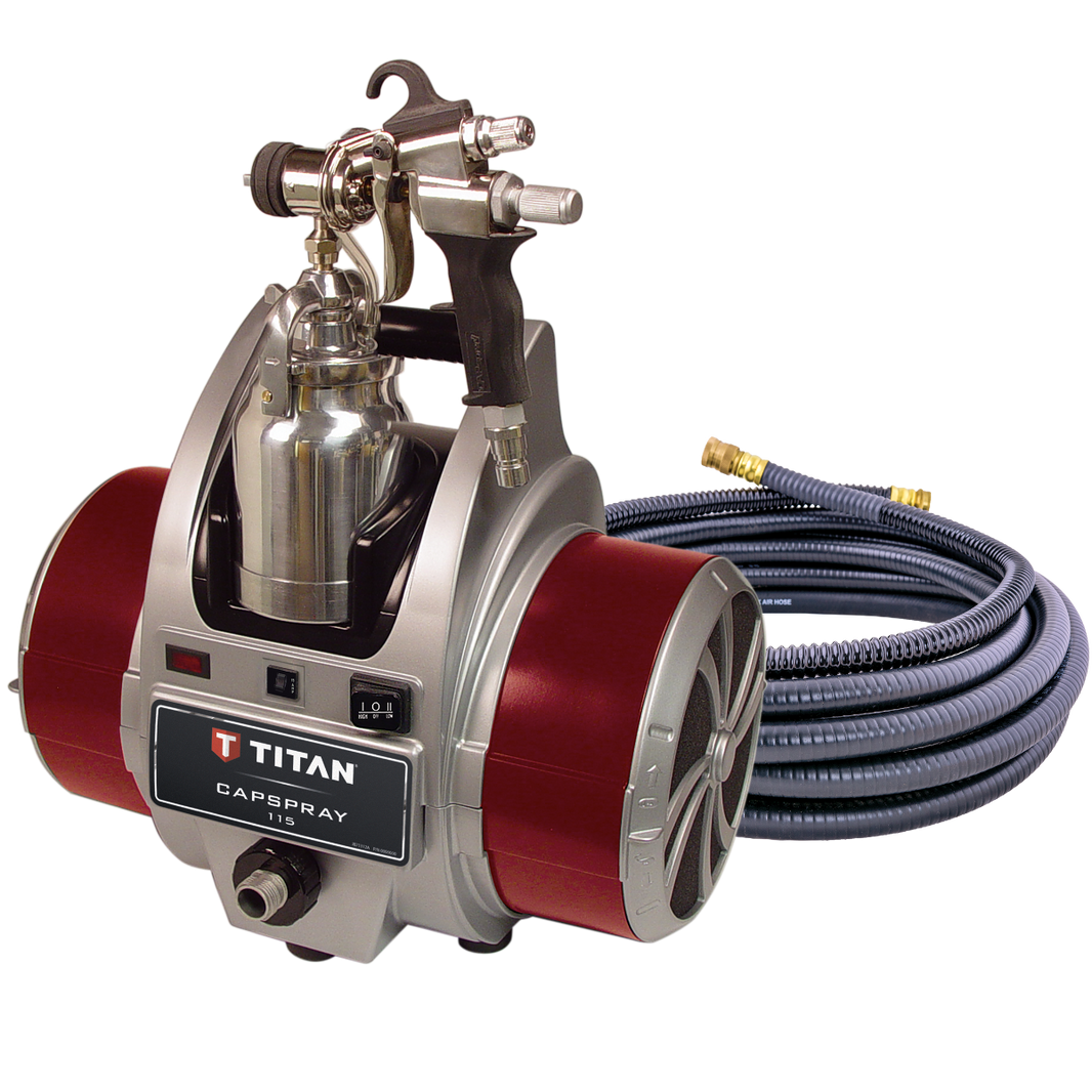 Titan Capspray X 115 Maxum HVLP spray gun with capliner for efficient painting and smooth finish.