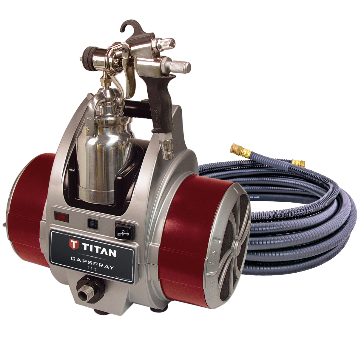 Titan Capspray X 115 Maxum HVLP spray gun with capliner for efficient painting and smooth finish.