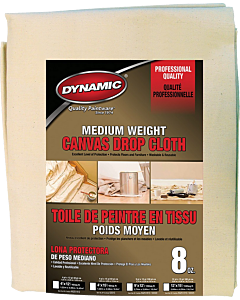 Dynamic 02020 9' x 12' (2.74m x 3.66m) 8 oz. Medium Weight Canvas Drop Cloth (10 Pack)