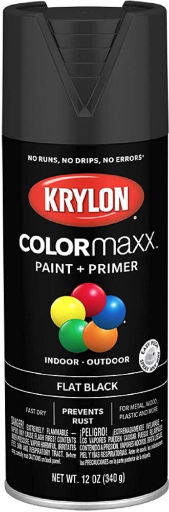 Krylon ColorMaxx Flat Black Paint + Primer Spray Paint 12 oz (6 Pack)
